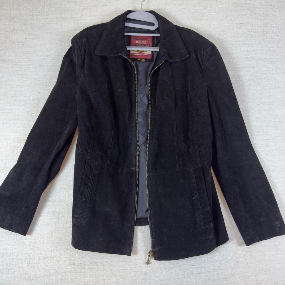 Vintage Reed Leather Sportswear Womens XL Black Genuine Suede Zip Up Jacket Coat